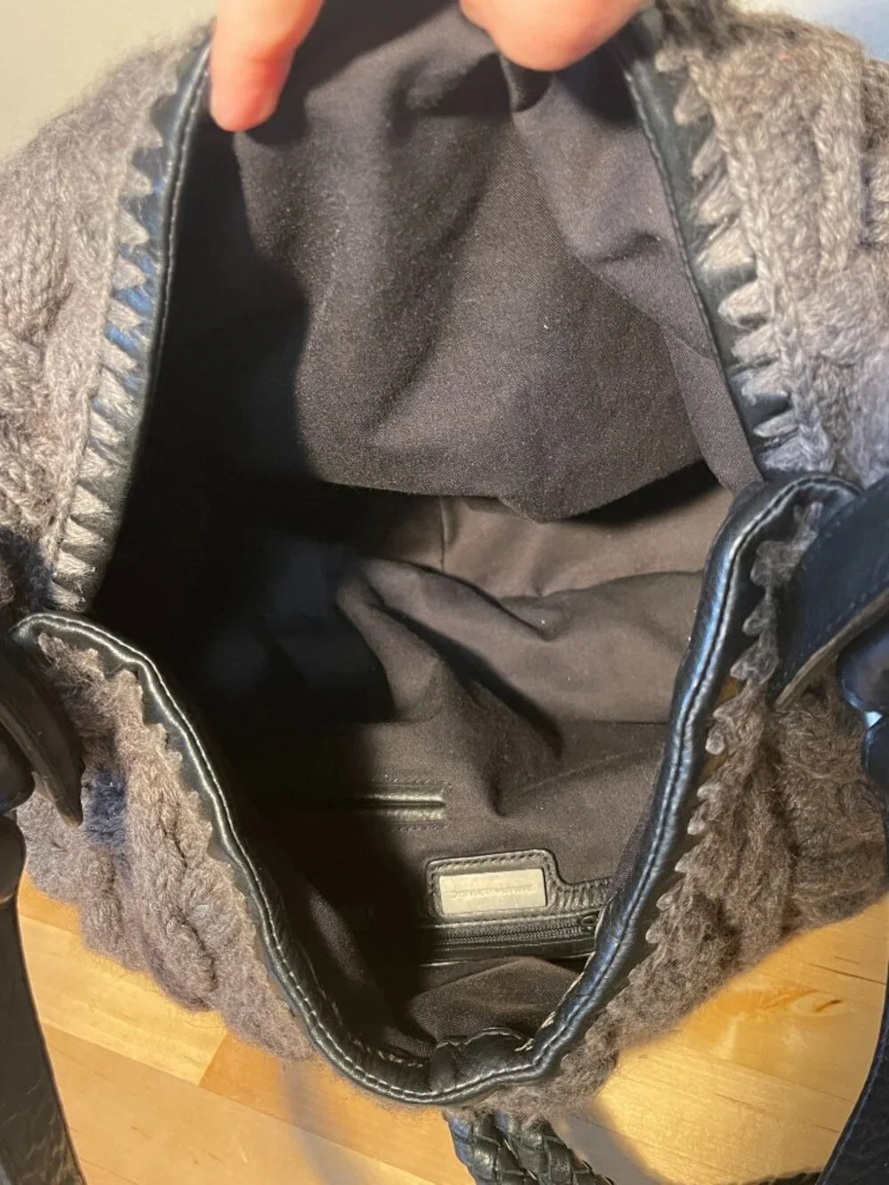 Banana Republic Gray Knit Hobo Bag Black Leather Strap Slouchy Shoulder Purse